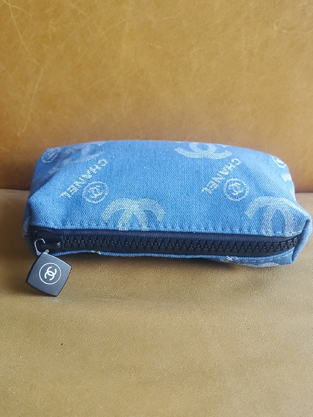 CHANEL Denim Jean Blue Logo Cosmetic Bag Clutch Pouch - Picture 4 of 8